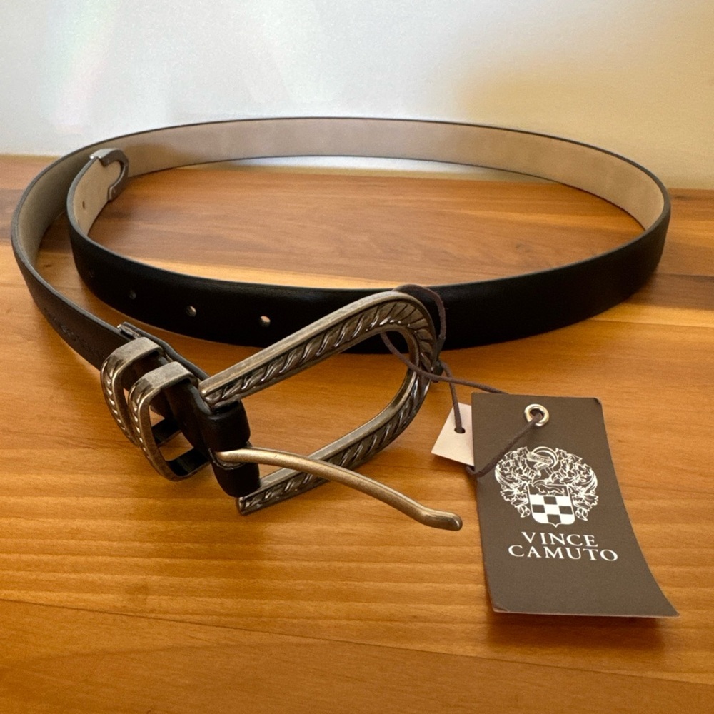 NWT Vince Camuto Women’s Black Belt With Silver Buckle Size XL Western Style